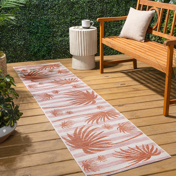 Veronica Classic Beach Stripe And Palm Leaf Indoor/Outdoor Area Rug